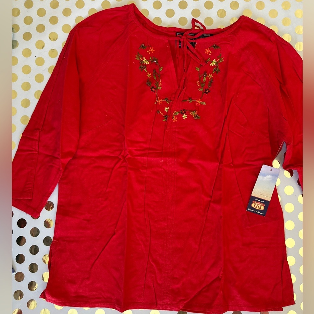 Route 66 Vibrant Red Floral Top